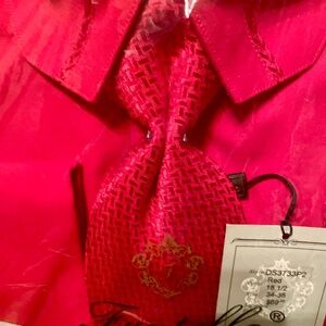 ❤️Men Dress Shirt With Tie & Handkerchief. Brand New with Tag. Red Sz 18 1/2.❤️